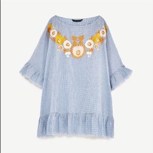 NWT Zara Gingham Embroidered Tunic
